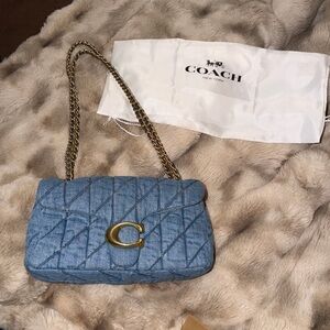 Coach Tabby 26 Blue Quilted Shoulder Bag with Gold Accents